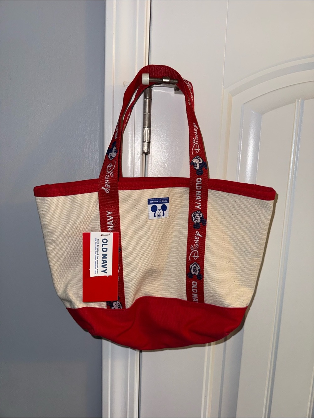 Disney Canvas Tote Bag in Cream with Red Trim